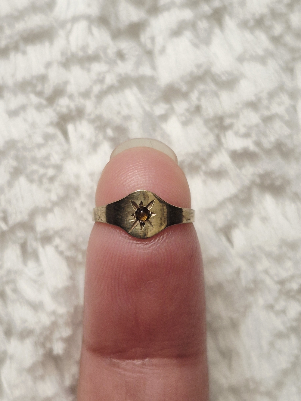 Victorian 10k Gold Starburst Signet Amber Baby Ring